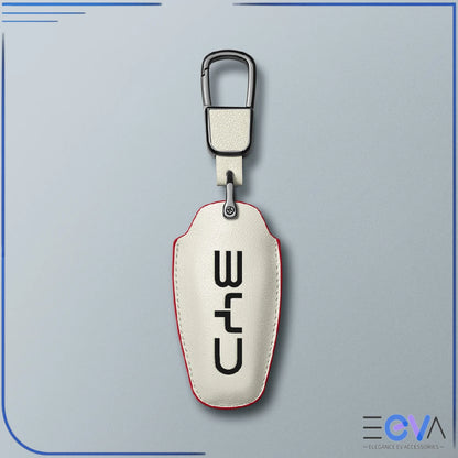 BYD cream microfibre leather key cover with carabiner strap from EEVA Store Australia
