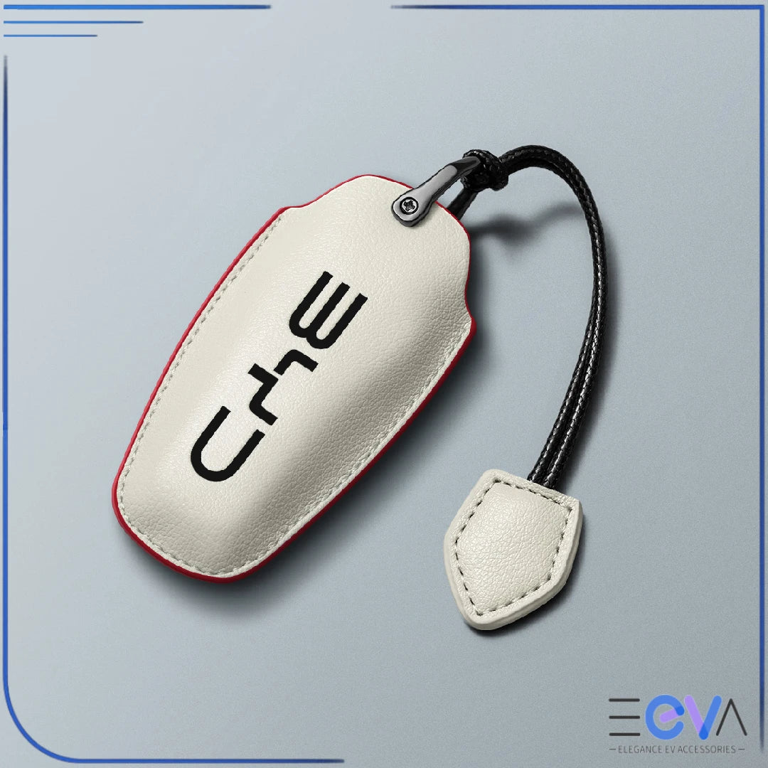 BYD cream microfibre leather key cover with leather cord strap from EEVA Store Australia