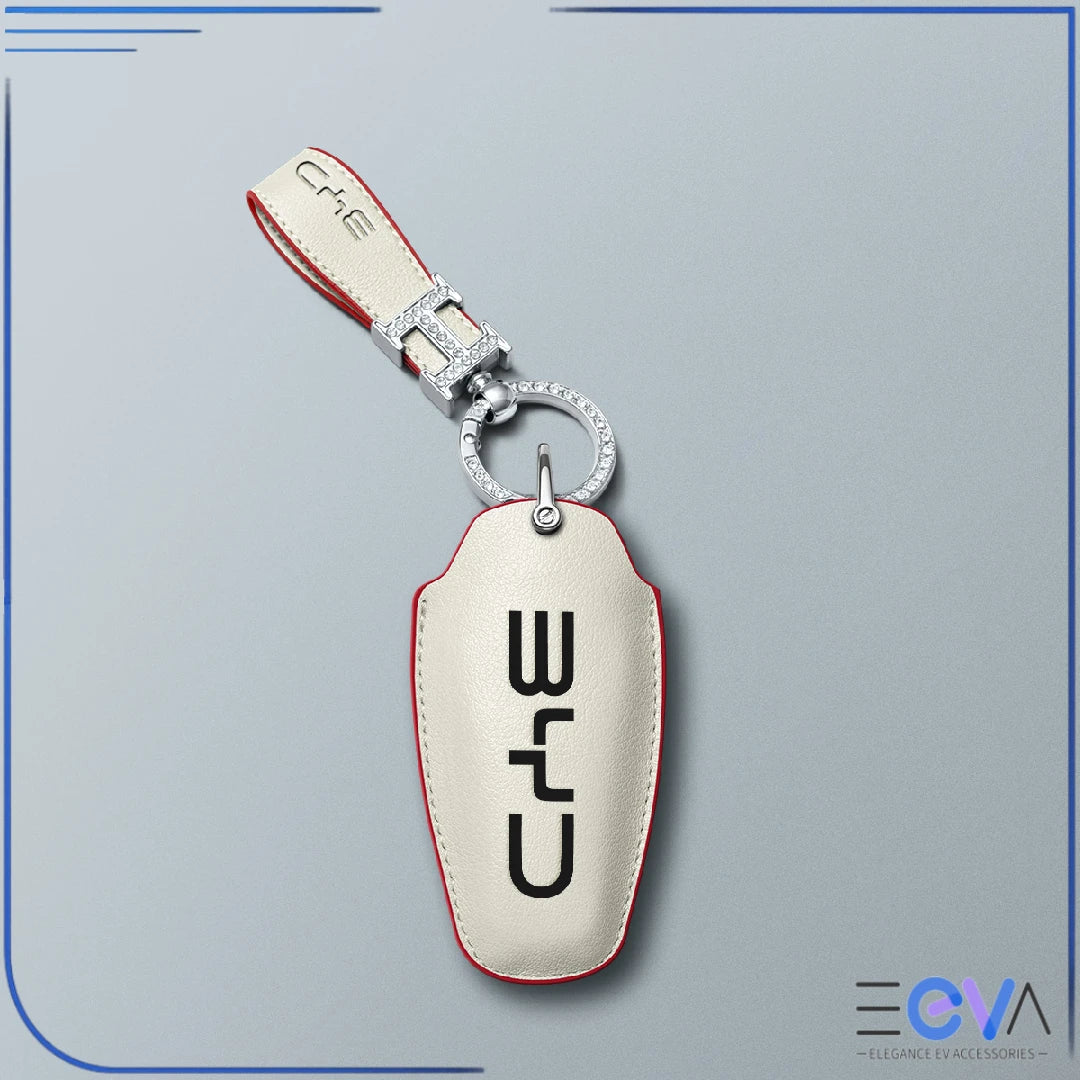 BYD cream microfibre leather key cover with rhinestone loop keychain from EEVA Store Australia