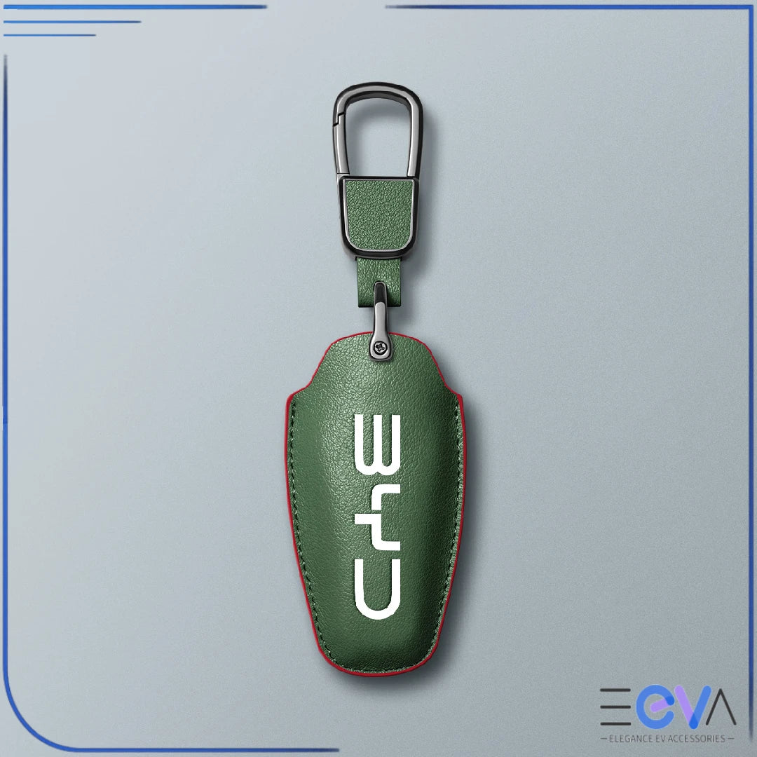 BYD green microfibre leather key cover with carabiner strap from EEVA Store Australia