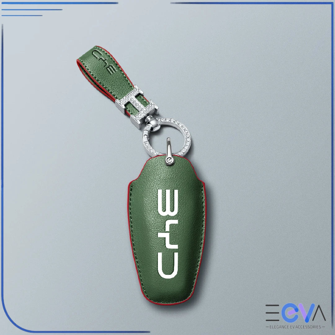 BYD green microfibre leather key cover with rhinestone loop keychain from EEVA Store Australia