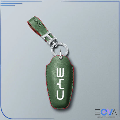 BYD green microfibre leather key cover with rhinestone loop keychain from EEVA Store Australia