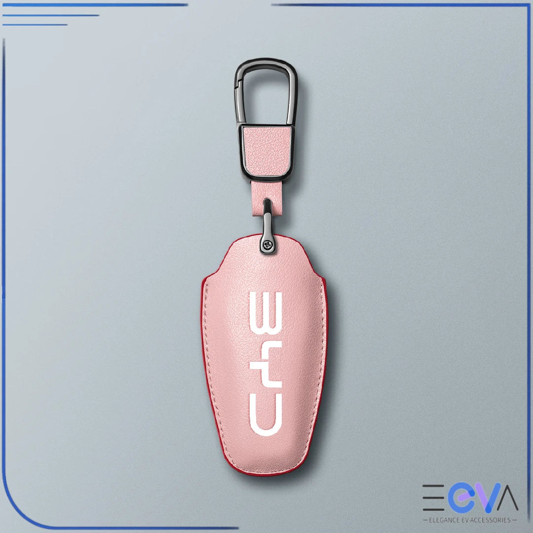 BYD pink microfibre leather key cover with carabiner strap from EEVA Store Australia
