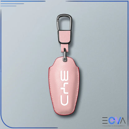 BYD pink microfibre leather key cover with carabiner strap from EEVA Store Australia