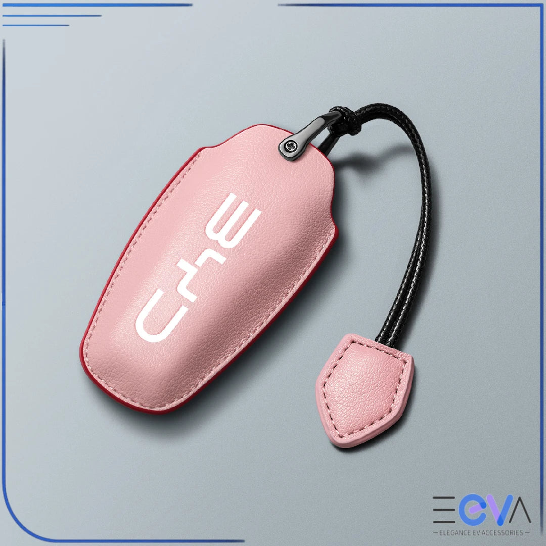 BYD pink microfibre leather key cover with leather cord strap from EEVA Store Australia