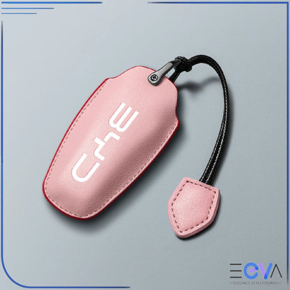 BYD pink microfibre leather key cover with leather cord strap from EEVA Store Australia