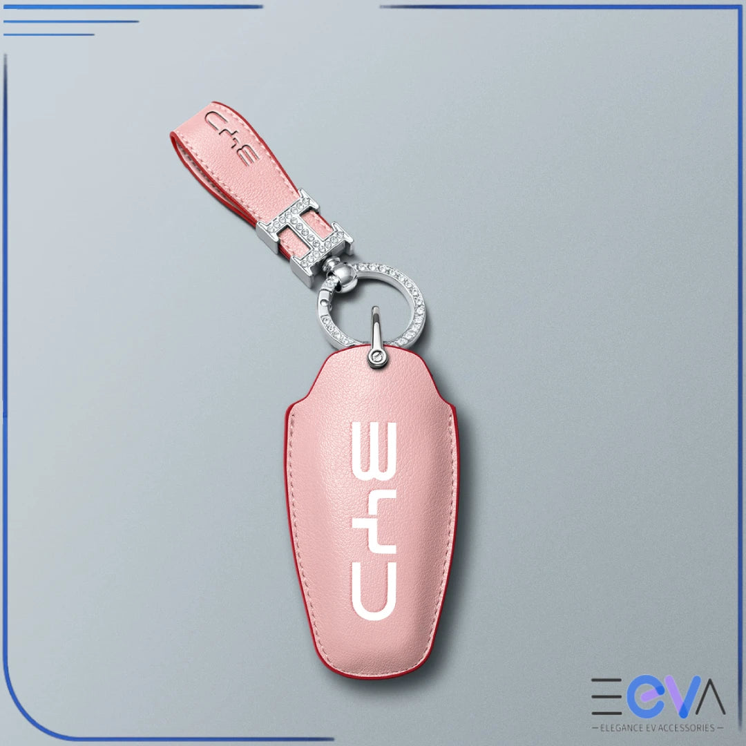 BYD pink microfibre leather key cover with rhinestone loop keychain from EEVA Store Australia