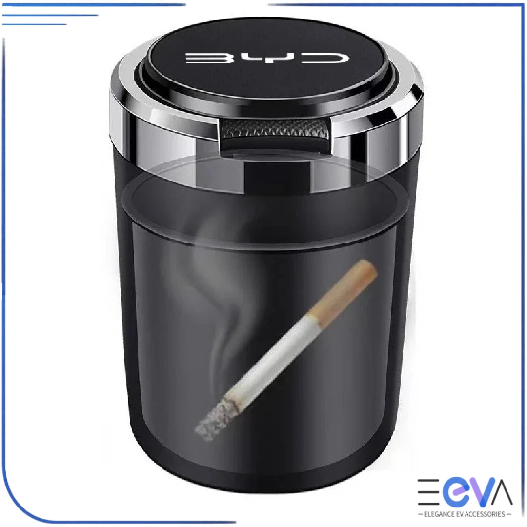 BYD LED ashtray showing cigarette extinguishing slots and smoke control design while in use from EEVA Store Australia.