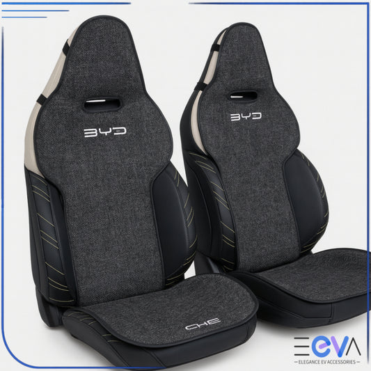 Breathable linen seat covers installed in BYD seats from EEVA Store