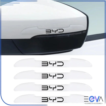 BYD car mirror anti-collision strip fitted on mirror edge, blending with paintwork while reducing impact damage from EEVA Store Australia.