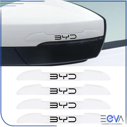 BYD car mirror anti-collision strip fitted on mirror edge, blending with paintwork while reducing impact damage from EEVA Store Australia.