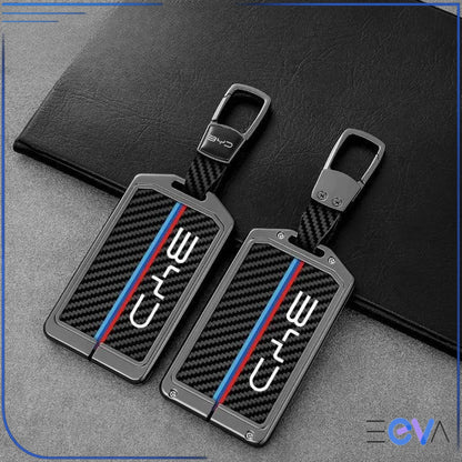 BYD NFC card key cover metal frame carbon fibre with keychain and strap from EEVA Store Australia.