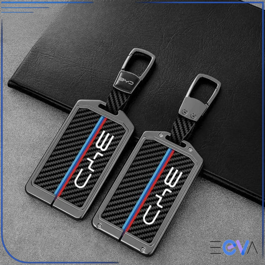 BYD NFC card key cover metal frame carbon fibre with keychain and strap from EEVA Store Australia.
