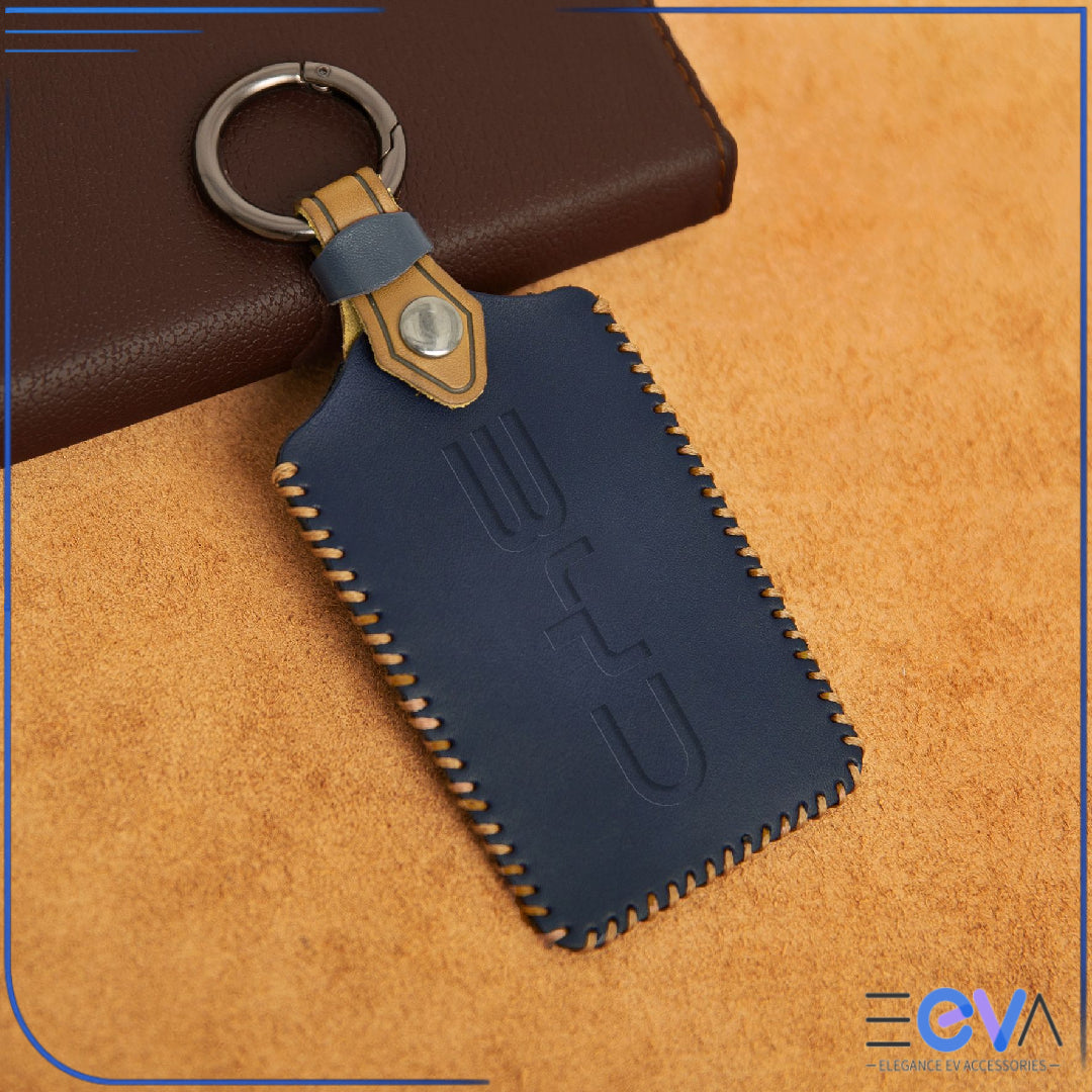 Blue genuine leather NFC card key cover without strap for BYD from EEVA Store