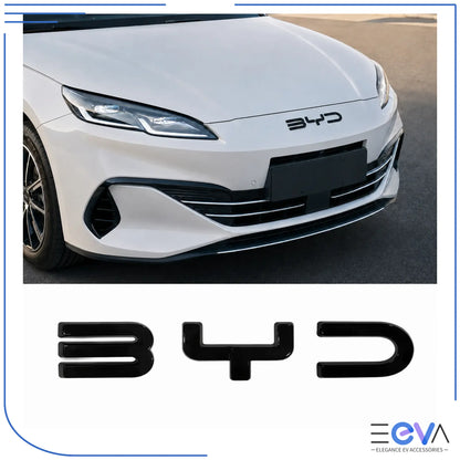 BYD Seal 6 gloss black emblem overlays installed on the front bonnet from EEVA Store Australia.
