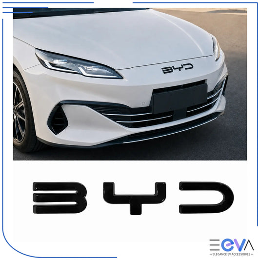 BYD Seal 6 gloss black emblem overlays installed on the front bonnet from EEVA Store Australia.