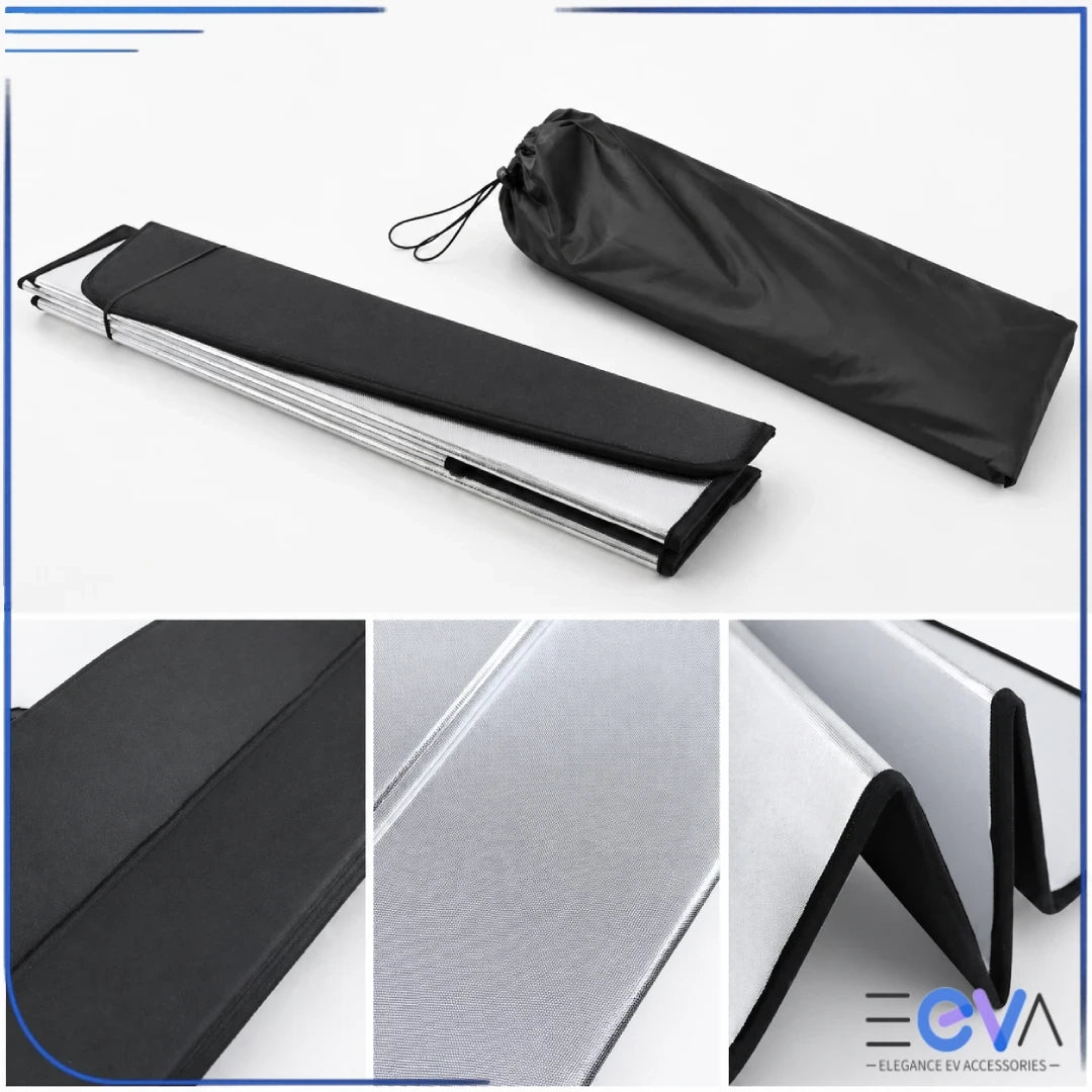 BYD Seal 6 windscreen sunshade folded with included carry bag from EEVA Store Australia.