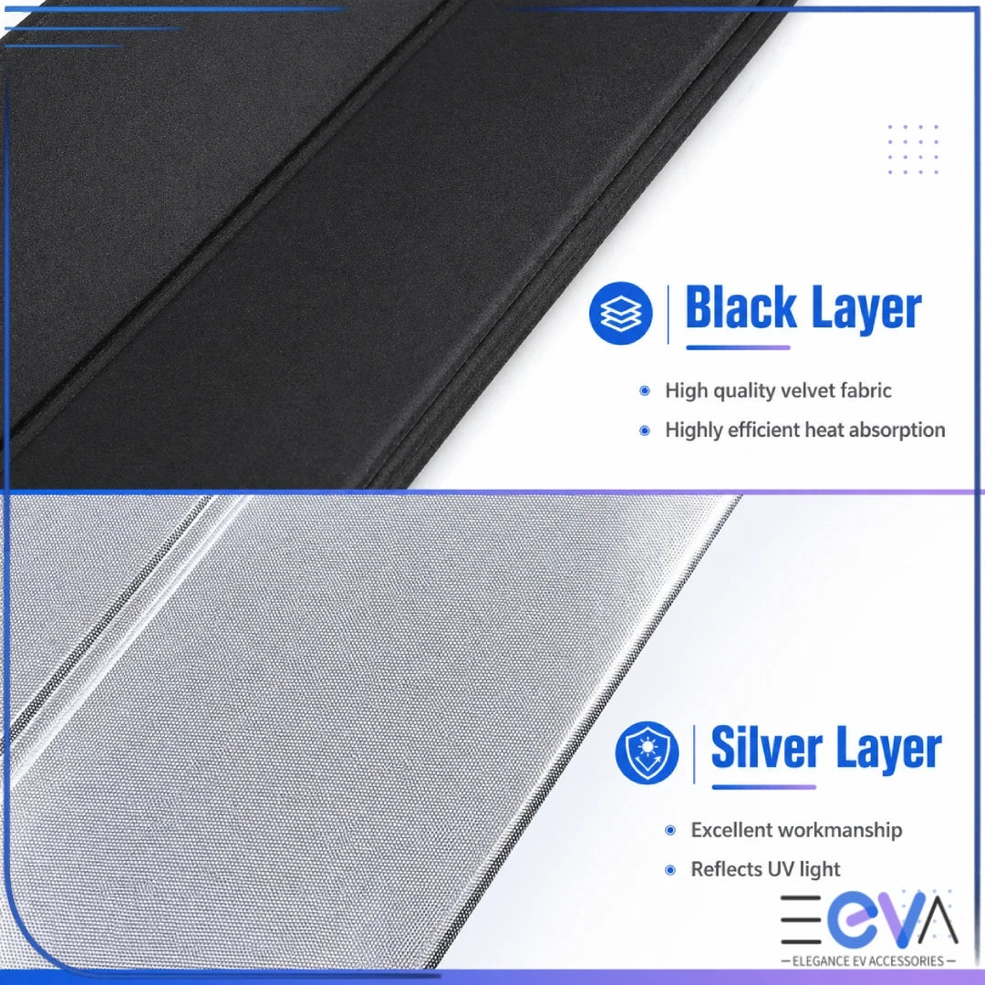 BYD Seal 6 windscreen sunshade black and silver layer close-up from EEVA Store Australia.