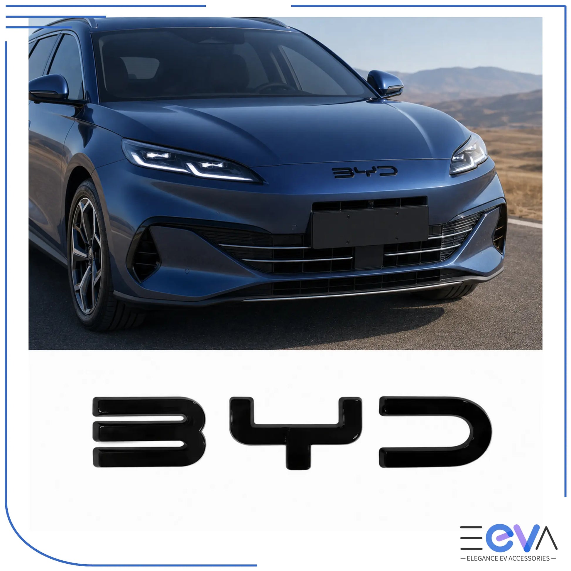 BYD Seal 6 Touring gloss black emblem overlays fitted to the front bonnet from EEVA Store Australia.