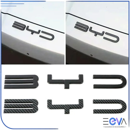 BYD Seal emblem badge overlays in gloss black and carbon fibre finish from EEVA Store Australia