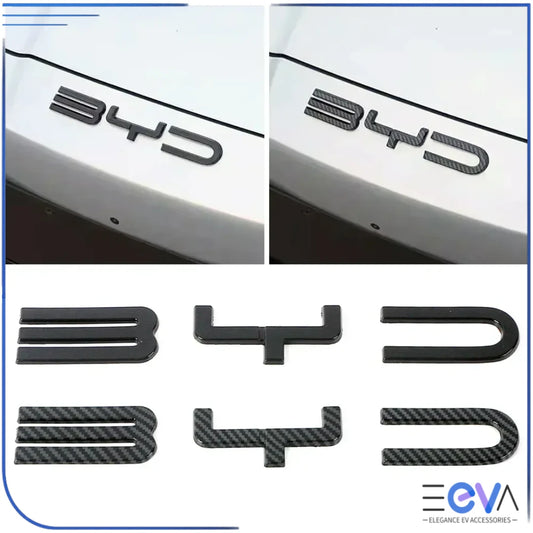 BYD Seal emblem badge overlays in gloss black and carbon fibre finish from EEVA Store Australia