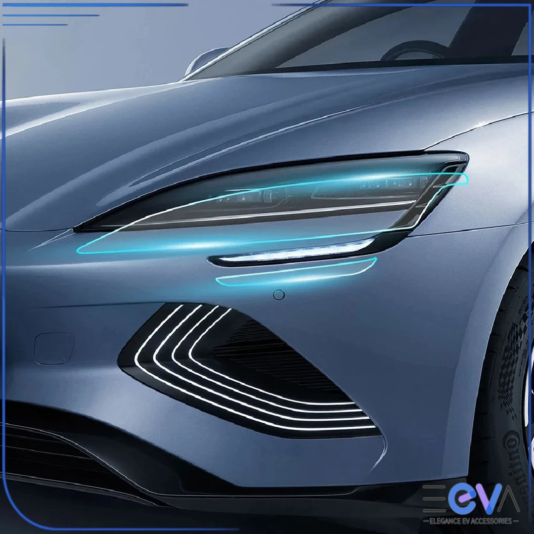 BYD Seal headlight close up showing protective TPU film coverage in Australia from EEVA Store Australia