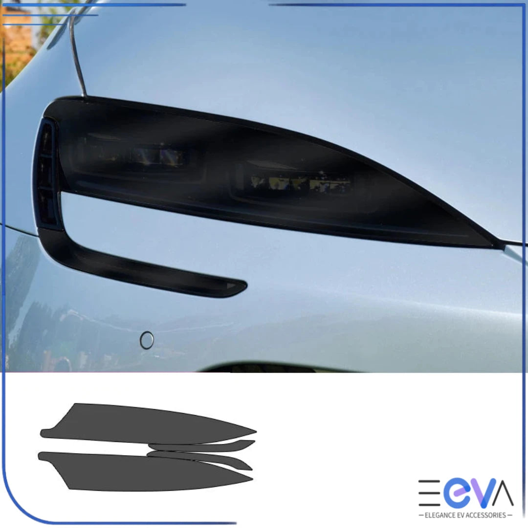 BYD Seal smoked black headlight protection film installed for dark tinted finish in Australia from EEVA Store Australia