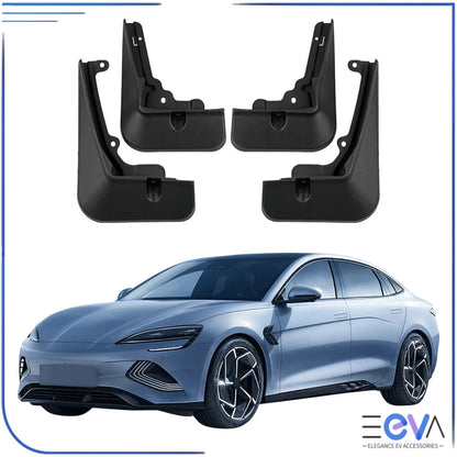 BYD Seal mudflap set showing four pieces for front and rear wheel arches – waterproof fender guards from EEVA Store