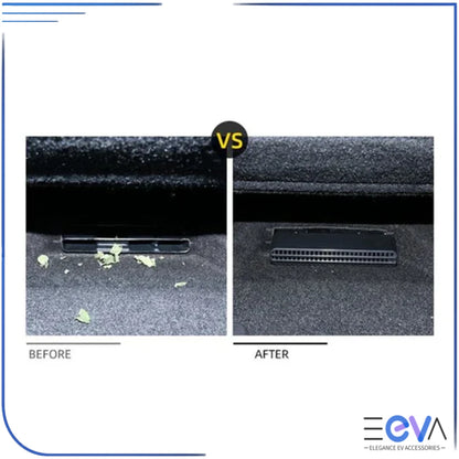 BYD Seal under seat air vent cover before and after comparison showing cleaner vent area from EEVA Store Australia.