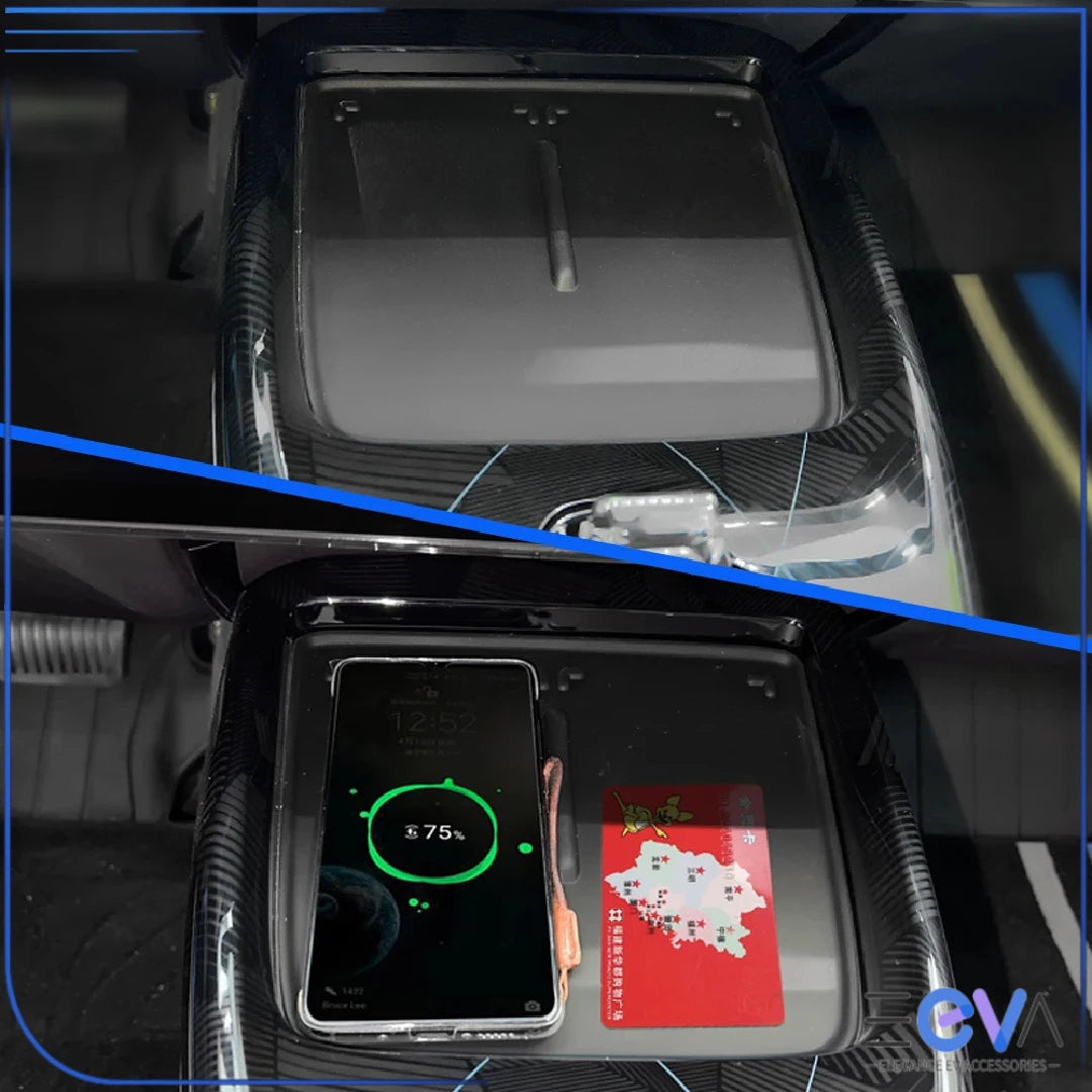 BYD Seal wireless charging pad cover with phone charging on centre console from EEVA Store Australia