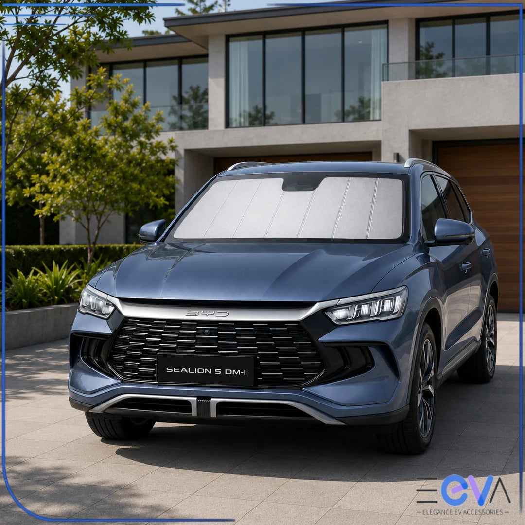 BYD Sealion 5 windscreen sunshade installed on the front windscreen from EEVA Store Australia