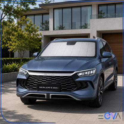 BYD Sealion 5 windscreen sunshade installed on the front windscreen from EEVA Store Australia