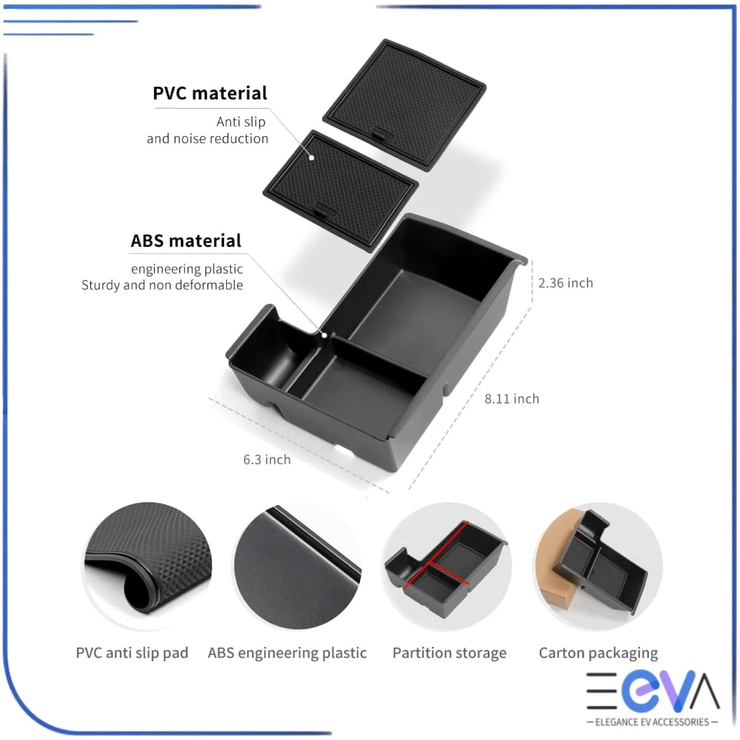 BYD Sealion 6 armrest storage tray with breaker holder slot dimensions display from EEVA Store Australia