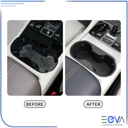 BYD Sealion 6 central cup holder insert comparison showing before and after upgrade from EEVA Store Australia