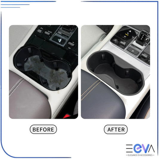 BYD Sealion 6 central cup holder insert comparison showing before and after upgrade from EEVA Store Australia.