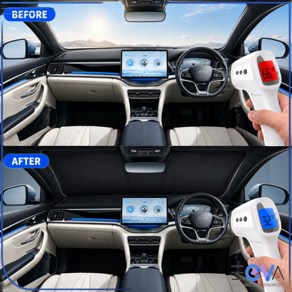 BYD Sealion 6 windscreen sunshade before and after cabin temperature comparison from EEVA Store Australia