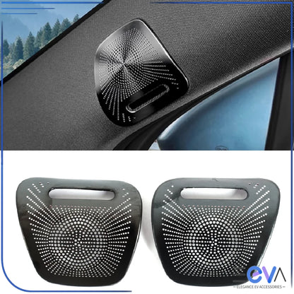 BYD Sealion 7 A-pillar speaker cover trim pair in black finish on white background from EEVA Store Australia.