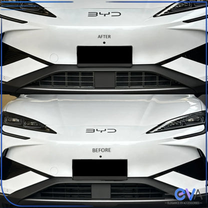 BYD Sealion 7 front bumper before and after installation of the grille mesh guard, showing improved protection and cleaner appearance from EEVA Store Australia.