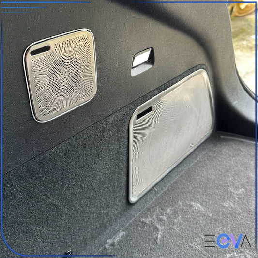 BYD Sealion 7 boot speaker cover trim in silver finish installed on side panel from EEVA Store Australia.