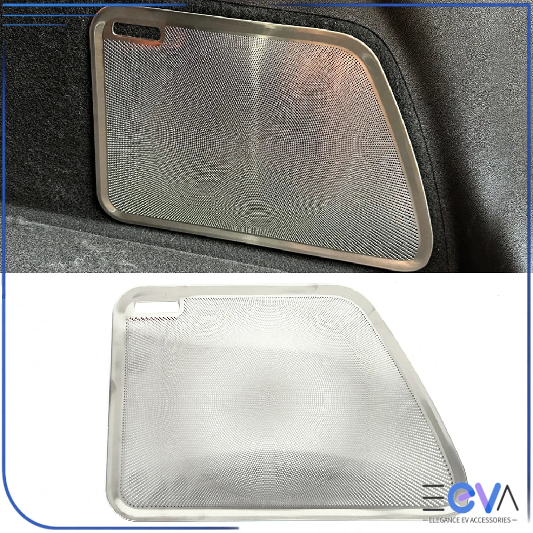 BYD Sealion 7 subwoofer speaker cover trim in silver finish on white background from EEVA Store Australia.