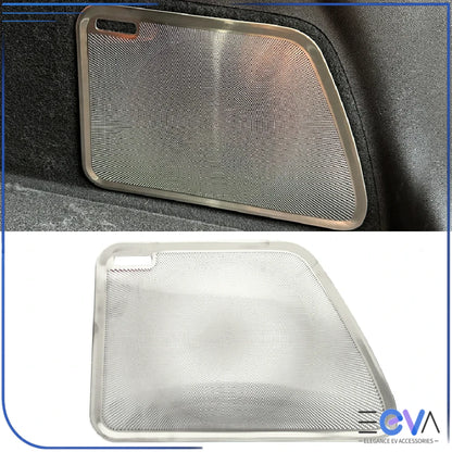 BYD Sealion 7 subwoofer speaker cover trim in silver finish on white background from EEVA Store Australia.
