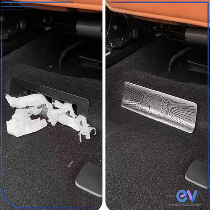 BYD Sealion 7 before and after under-seat air vent cover showing debris protection from EEVA Store Australia