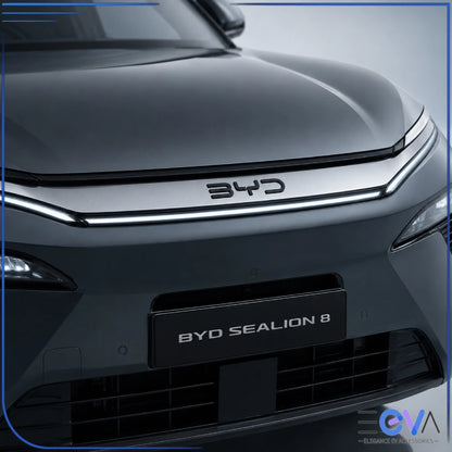 BYD Sealion 8 blackout badge cover installed on the front badge from EEVA Store Australia