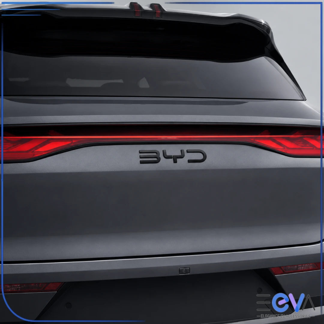 BYD Sealion 8 blackout badge cover installed on the rear badge from EEVA Store Australia