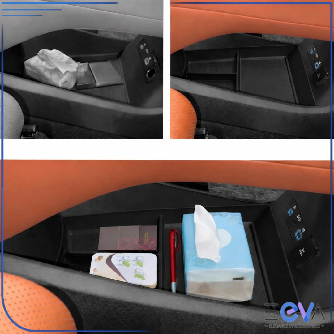 BYD Sealion 8 centre console lower storage box before and after storage comparison from EEVA Store Australia.