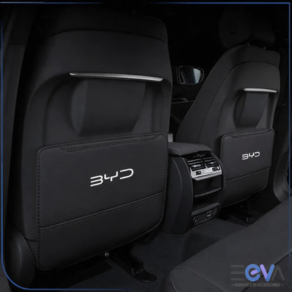 BYD seat back anti-kick pad in black installed on rear seat back interior from EEVA Store Australia.