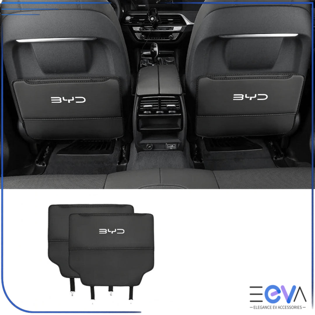Black PU leather anti-kick seat back protector for BYD from EEVA Store