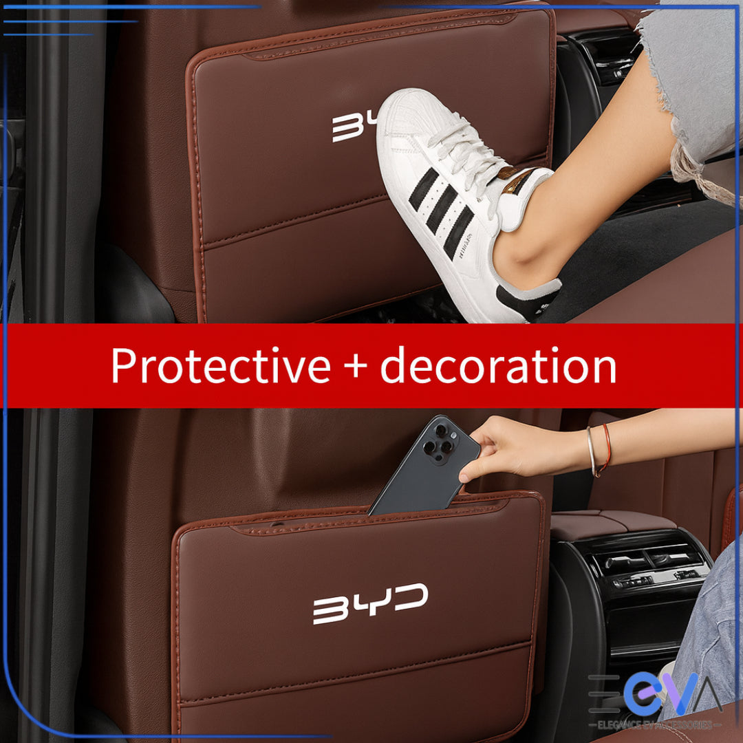 Close-up of PU leather anti-kick pad stitching and texture for BYD from EEVA Store