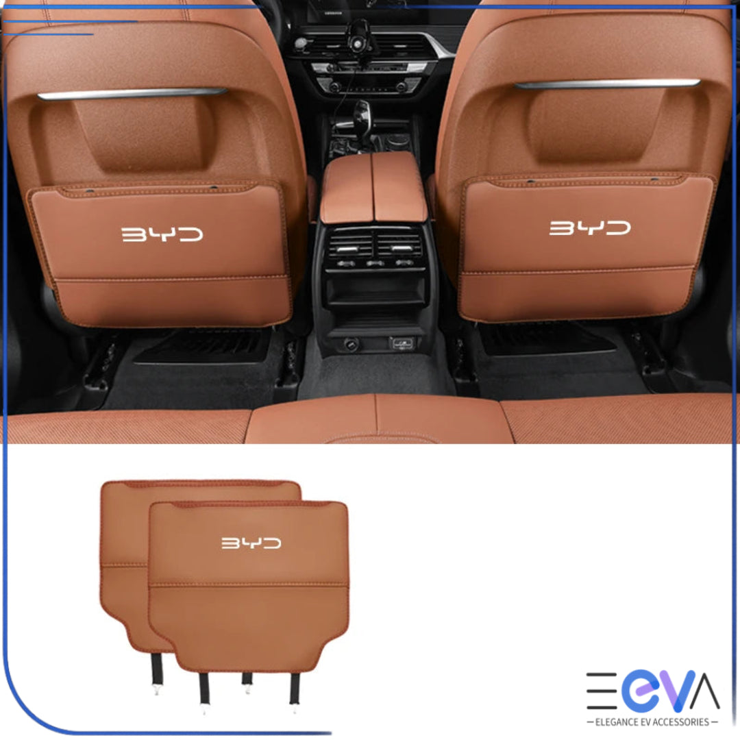 Cognac PU leather anti-kick seat back protector for BYD from EEVA Store