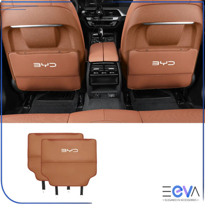 Cognac PU leather anti-kick seat back protector for BYD from EEVA Store